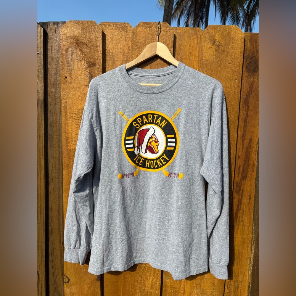 Gray Spartan Ice Hockey Long Sleeve Shirt